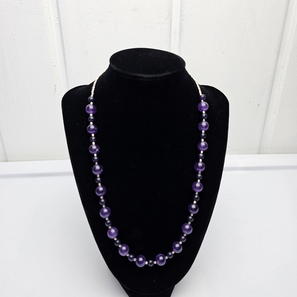 Vintage Sterling Necklace with Vibrant Purple Amethyst Beads Stampsed 925 - Picture 4 of 7